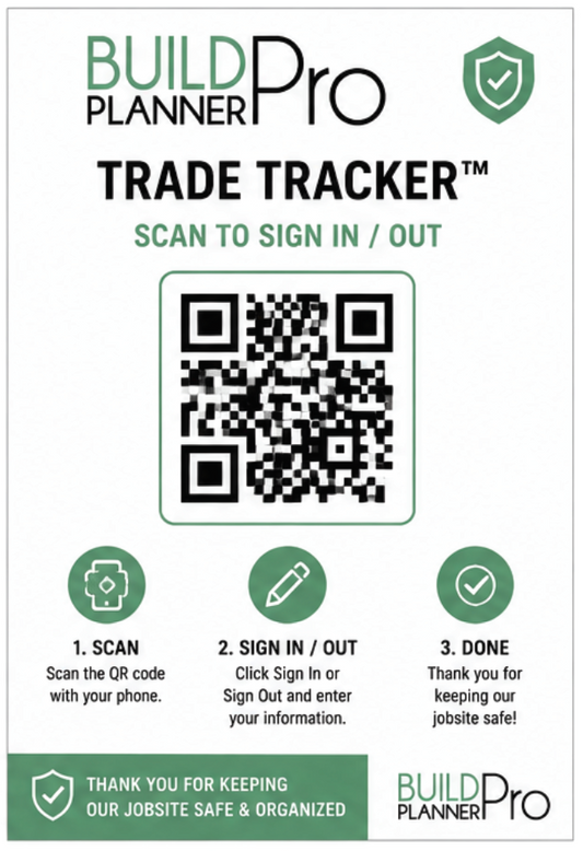 Build Planner Pro Trade Tracker™ Jobsite Sign