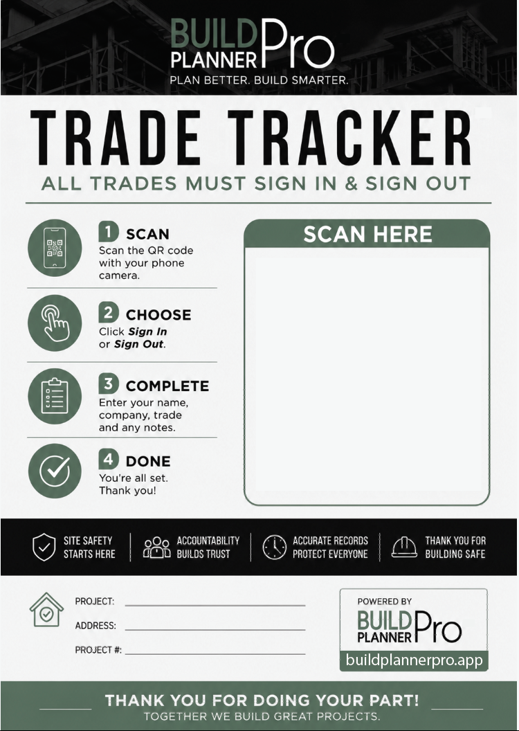 Build Planner Pro Trade Tracker™ Jobsite Sign